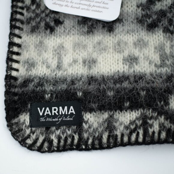 Varma Iceland Wool Scarf Gray Black White 100"x10" Nordic Fair Isle NWT Warm - Picture 5 of 9